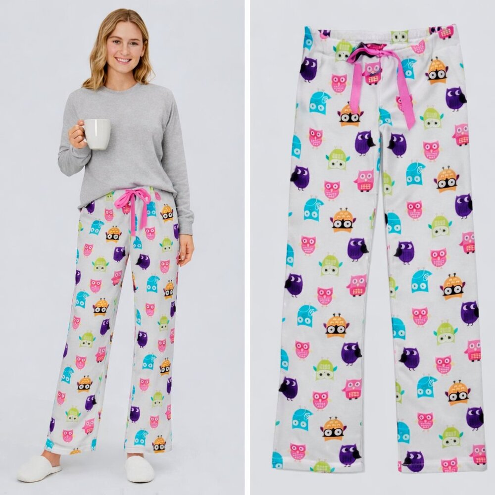 NEW Hot Kiss Novelty Owl Print Plush Super Soft Lounge Pants NEW with Tag Sz L